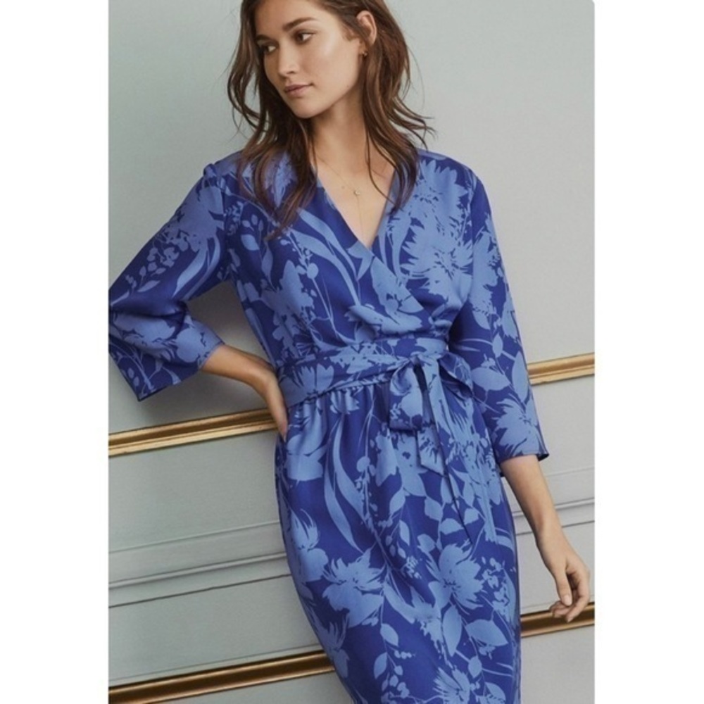 Amour Vert Dominique Wrap Dress Blue Floral XS